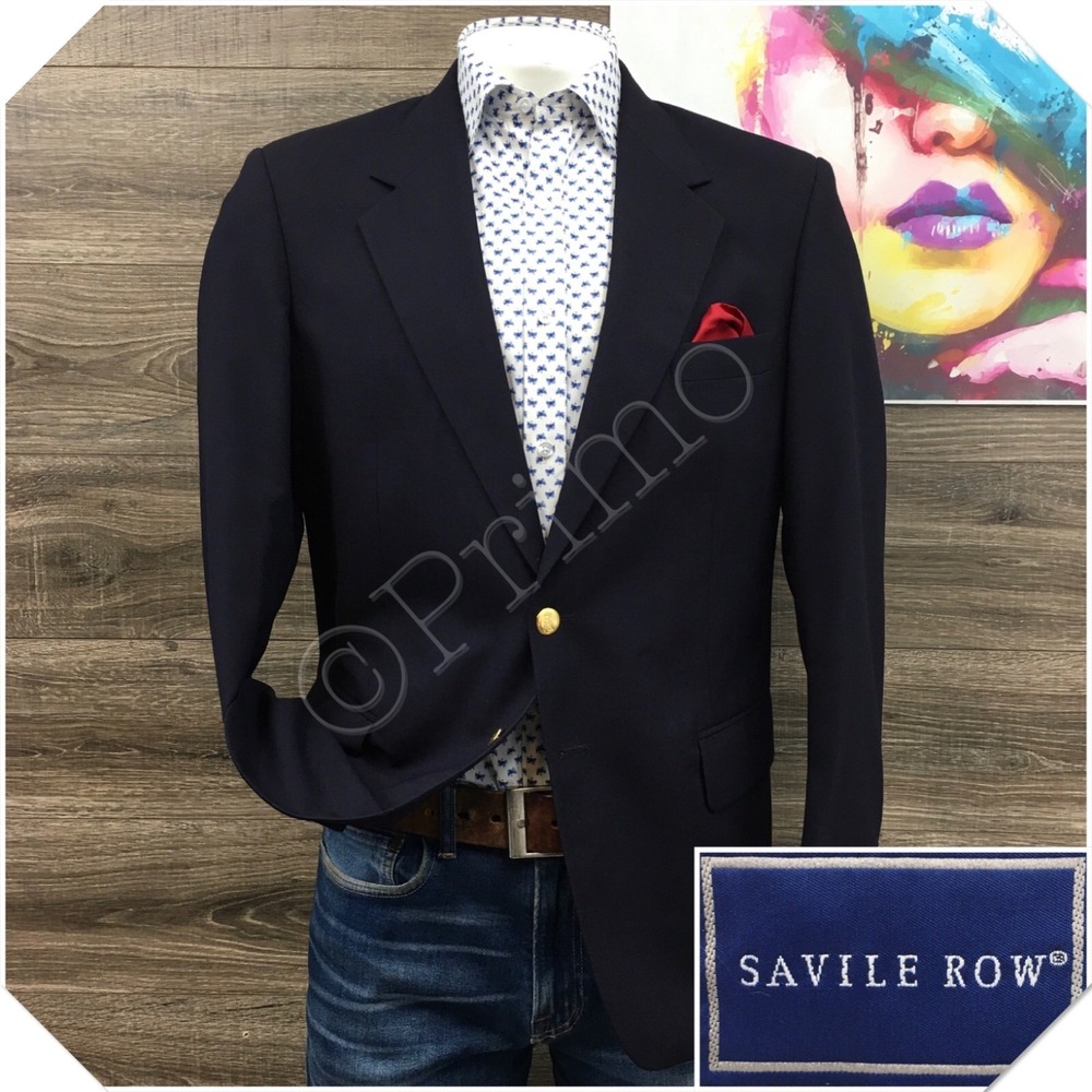 VINTAGE SAVILE ROW Mens Navy Blazer Sport Coat Casual Jacket Size 42R Wool Suit